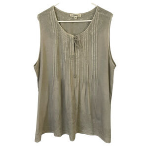 Solitaire Boho Pintuck Blouse Womens 3X Pewter Embroidered Sleeveless Keyhole